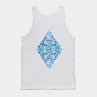 Blue and Teal Diamond Doodle Pattern Tank Top